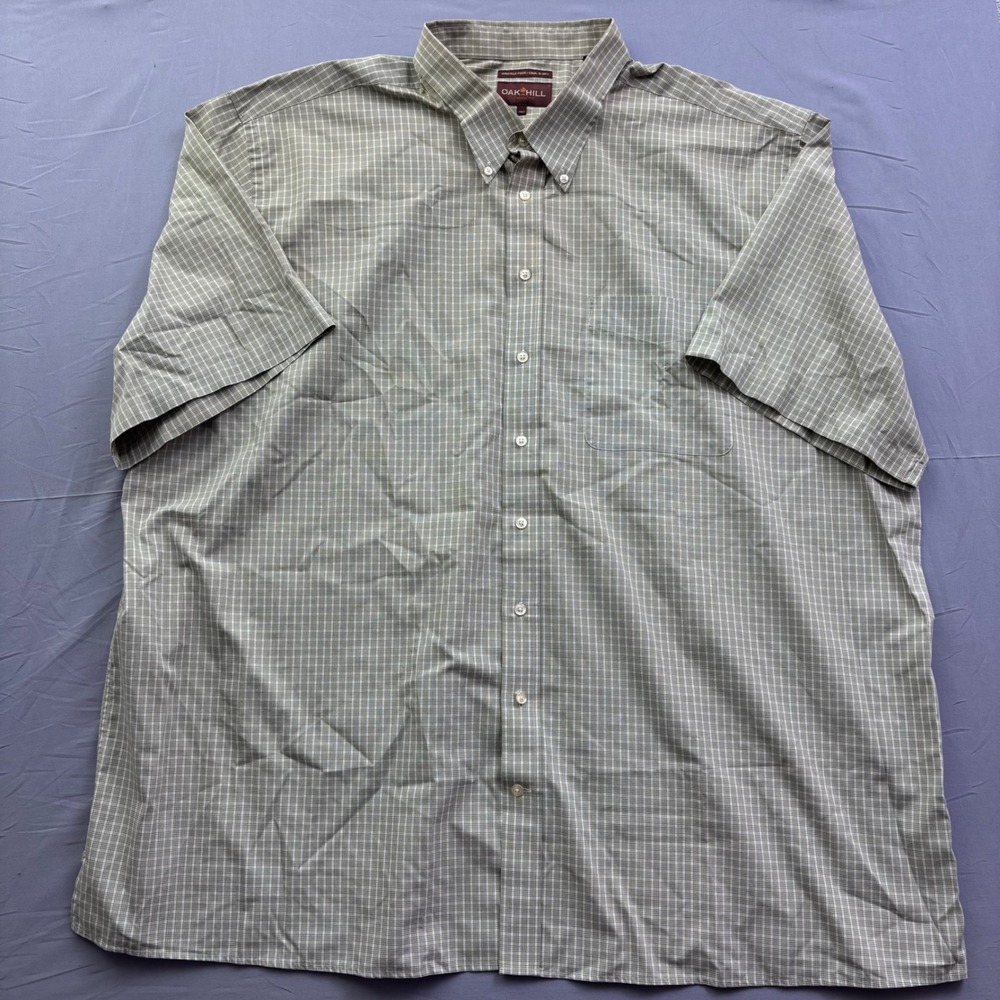 Oak Hill Mens 4XLT Green Plaid Short Sleeve Wrinkle Free Cotton Button Down